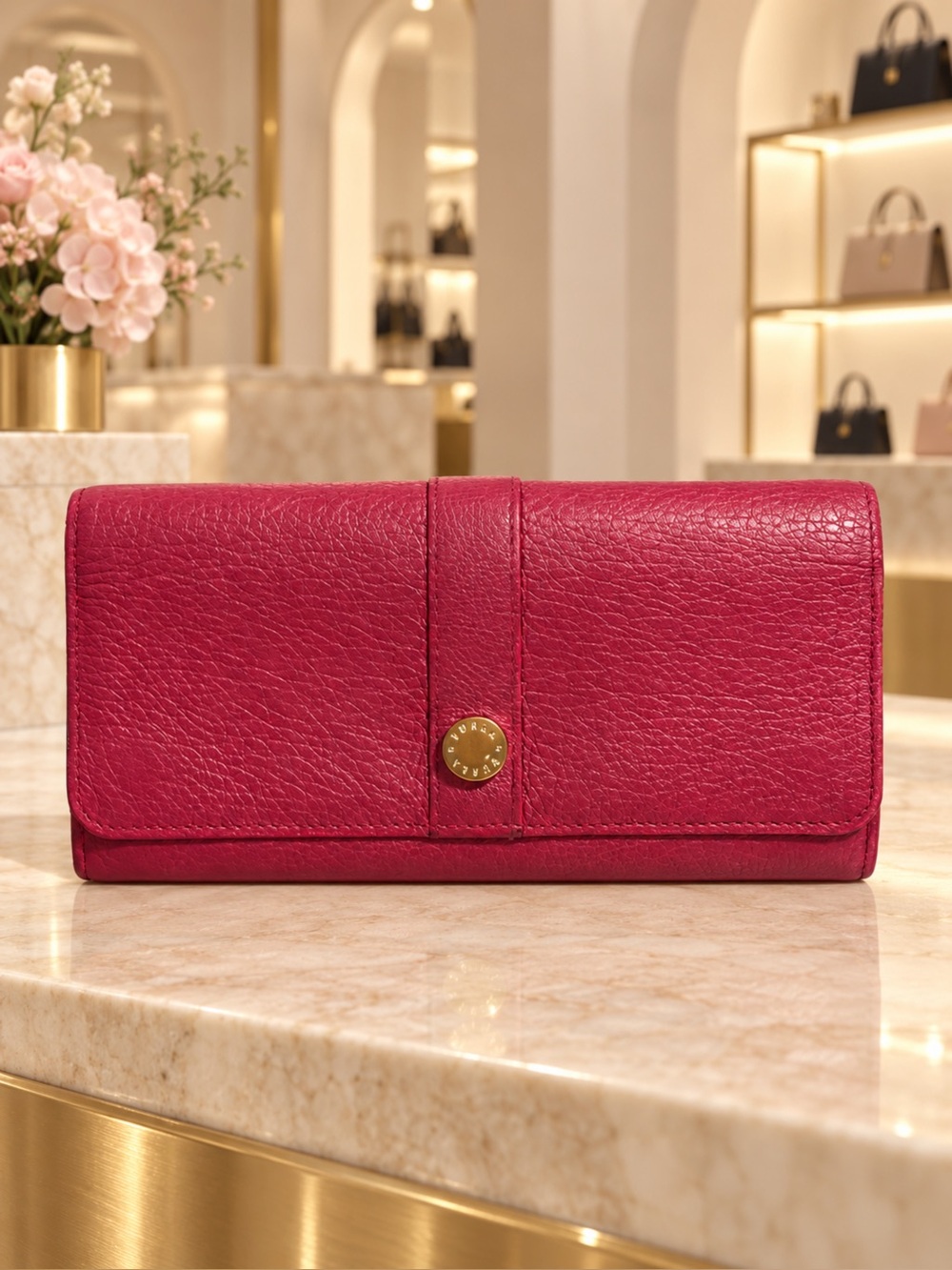 Furla Magenta Pebbled Leather Continental Wallet